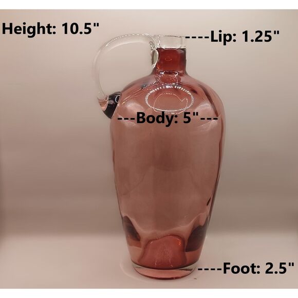 Amethyst Glass with Applied Clear Lip and Handle Hand Blown 10.5" Jug Vase - Picture 2 of 16